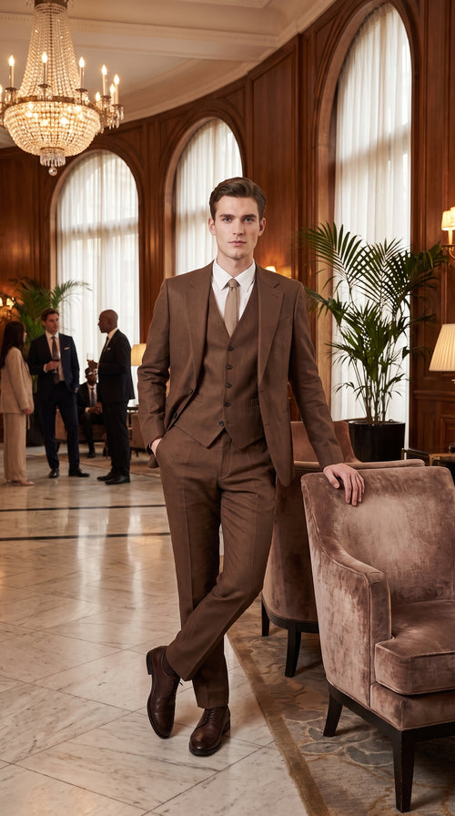 Mens Chestnut Brown 3-Piece Suit β Two-Button Wedding, Business and Formal Suit with Vest Modern Fit