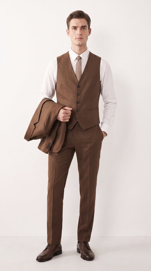 Mens Chestnut Brown 3-Piece Suit β Two-Button Wedding, Business and Formal Suit with Vest Modern Fit