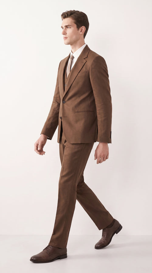 Mens Chestnut Brown 3-Piece Suit β Two-Button Wedding, Business and Formal Suit with Vest Modern Fit