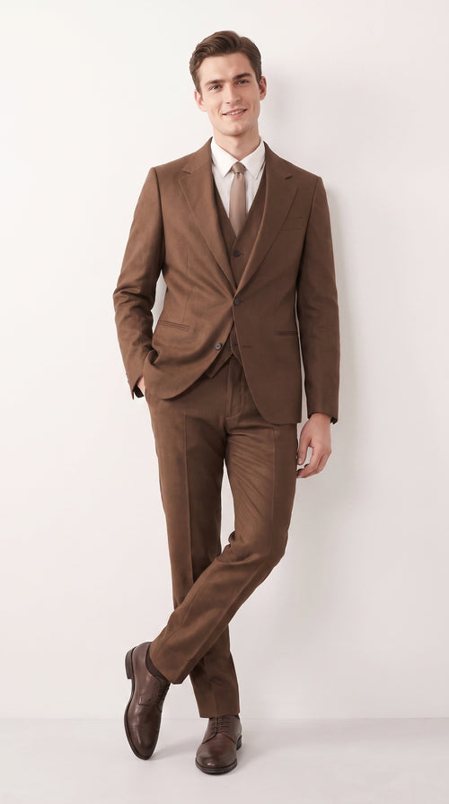 Mens Chestnut Brown 3-Piece Suit β Two-Button Wedding, Business and Formal Suit with Vest Modern Fit