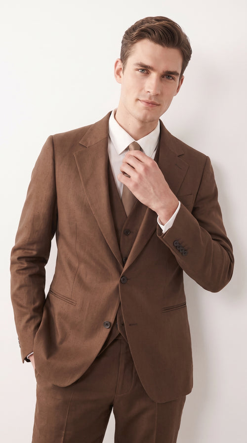 Mens Chestnut Brown 3-Piece Suit β Two-Button Wedding, Business and Formal Suit with Vest Modern Fit