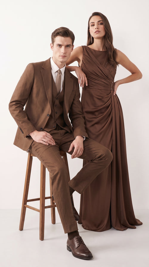 Mens Chestnut Brown 3-Piece Suit β Two-Button Wedding, Business and Formal Suit with Vest Modern Fit