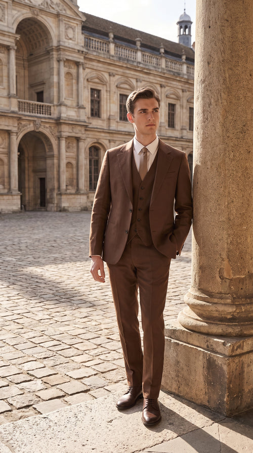 Mens Chestnut Brown 3-Piece Suit β Two-Button Wedding, Business and Formal Suit with Vest Modern Fit