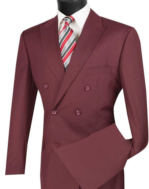 Burgundy Double Breasted Regular Fit Suit by Vinci
