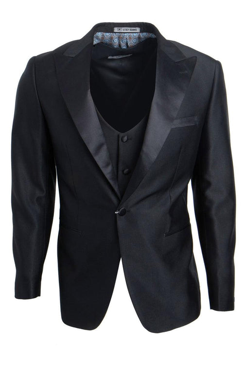 Men's One Button Peak Lapel Tuxedo in Black by Stacy Adams - Elegant Mensattire