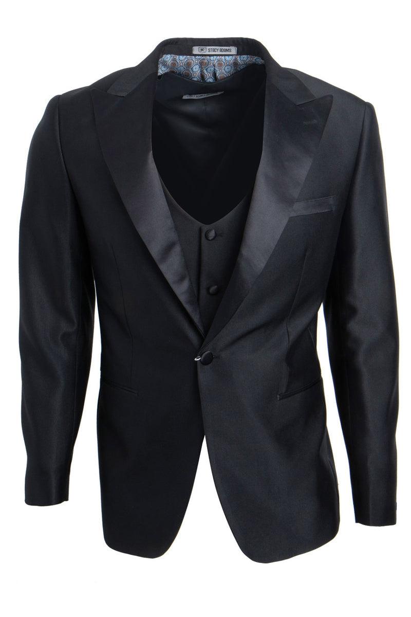 Men's One Button Peak Lapel Tuxedo in Black by Stacy Adams - Elegant Mensattire