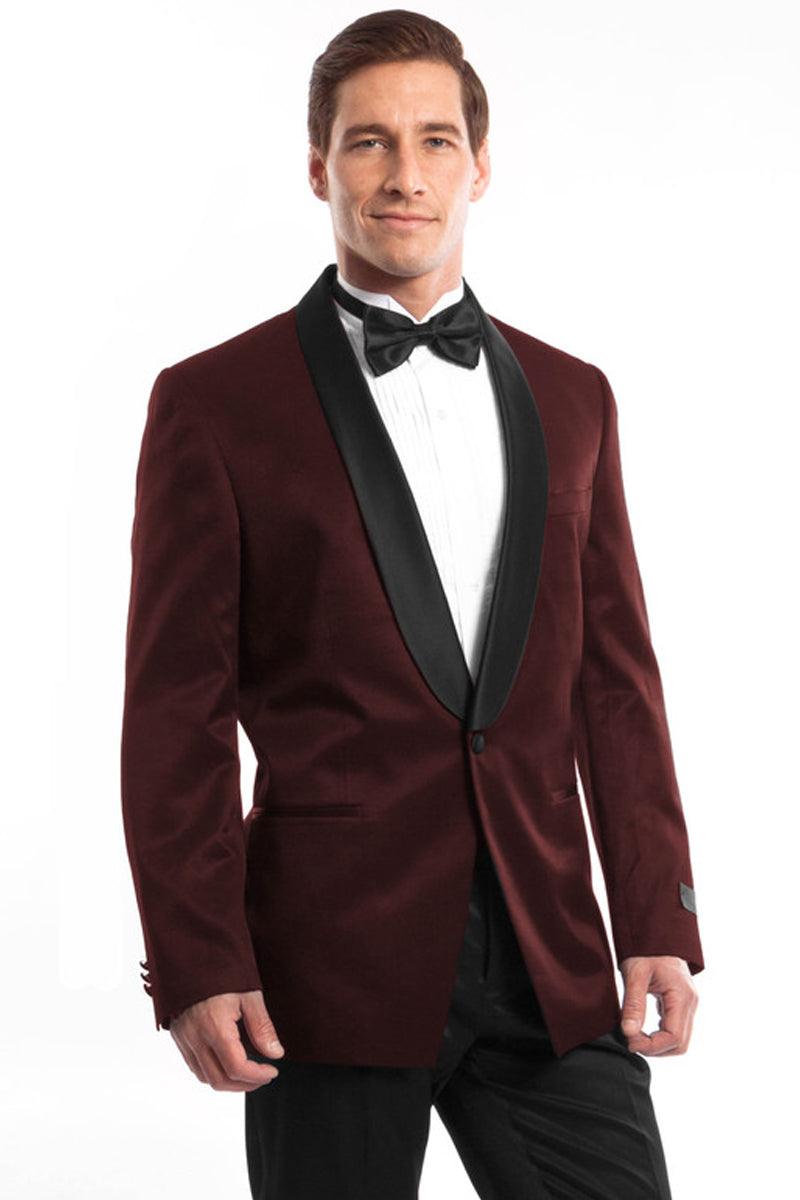 Men's Slim Fit Burgundy Satin Birdseye Shawl Tuxedo by Bryan Michaels - Elegant Mensattire – SuitUSA