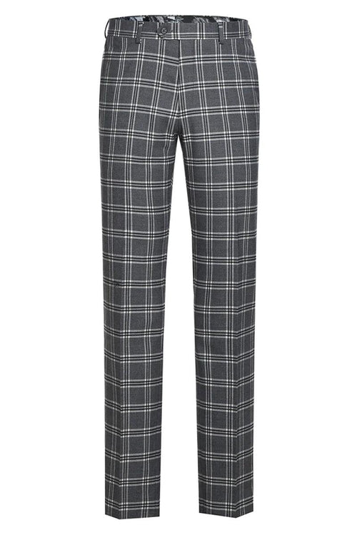Men's Sophisticated Slim Fit Peak Lapel English Laundry Suit in Grey Windowpane Plaid - USA Men's Outlet