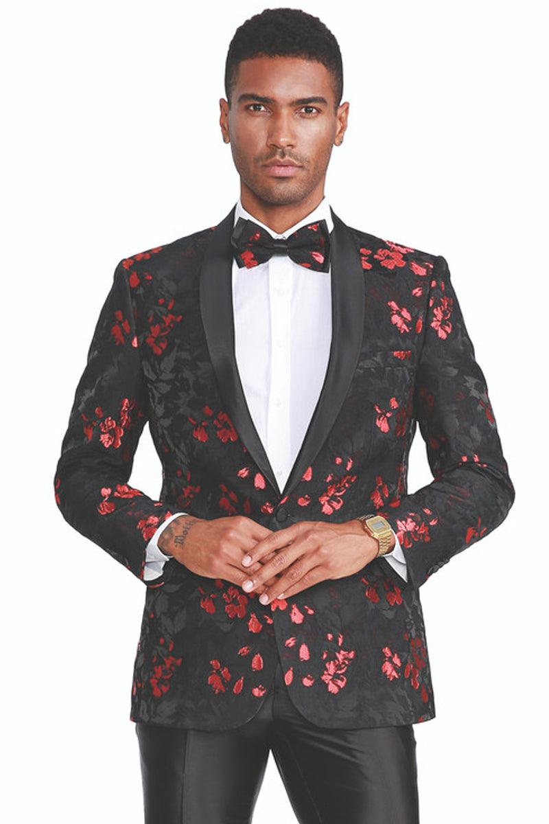 Men's Tazio Paisley Slim Fit Tuxedo Jacket: Black & Red. - USA Men's Outlet – SuitUSA