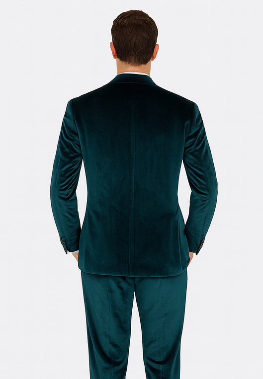 Men’s Velvet Suit in Teal – Tazzio Designer 2-Piece Slim Fit Tuxedo Style