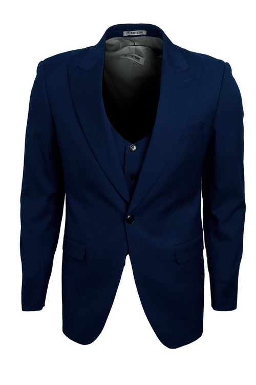 "Men's Vested One-Button Peak Lapel Navy Blue Suit by Stacy Adams" - USA Men's Outlet