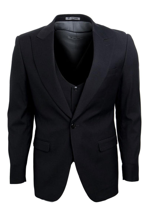 Men's Vested Peak Lapel Suit by Stacy Adams - Black - USA Men's Outlet