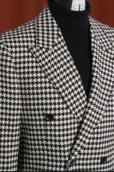 Men’s Black & White Houndstooth Blazer – 100% Wool Modern Fit Sport Coat