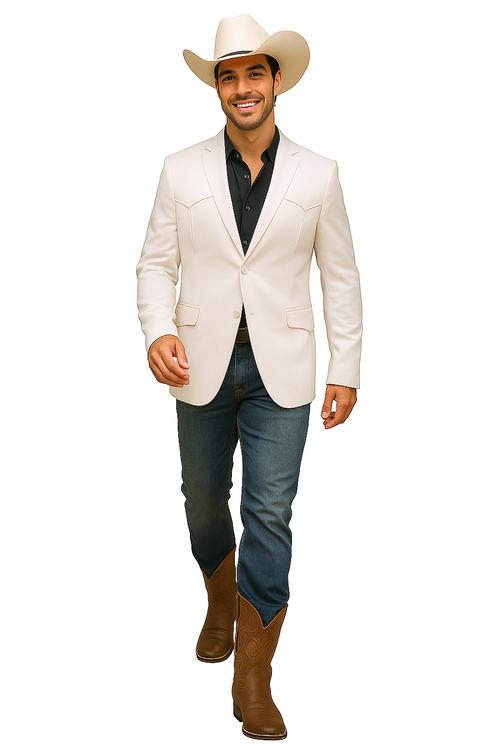 Saco Vaquero Western Blazer - Saco Para Hombre - Mens Double Button Western White Blazer
