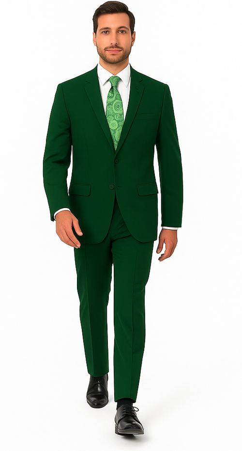 Mens 2 Button Classic Fit Basic Poplin Emerald Green Suit