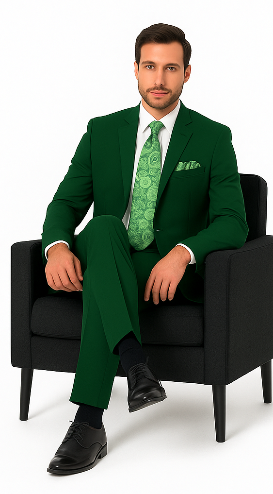 Mens 2 Button Classic Fit Basic Poplin Emerald Green Suit