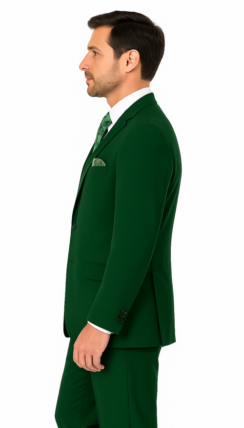 Mens 2 Button Classic Fit Basic Poplin Emerald Green Suit