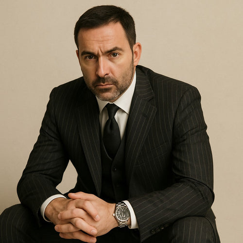 Men's 3-Piece Black Bold White Chalk Bold Pinstripe Vested Cheap Priced Business Suits Clearance Sale