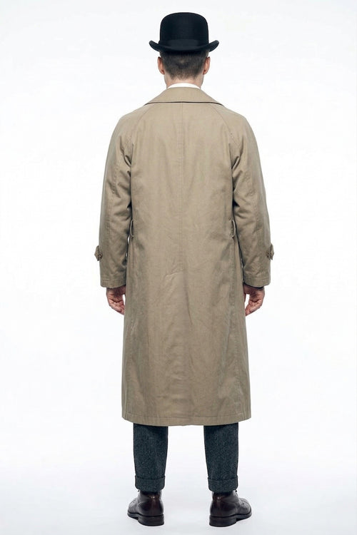 Mens Beige Vintage Style Trenchcoat Overcoat + Suit + Hat β Classic Long Trench Coat Inspired by Peaky Blinders Formal 1920s Package