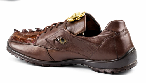 Men's Belvedere Vasco Calf & Crocodile Hornback Tail Sneaker in Tabac Brown