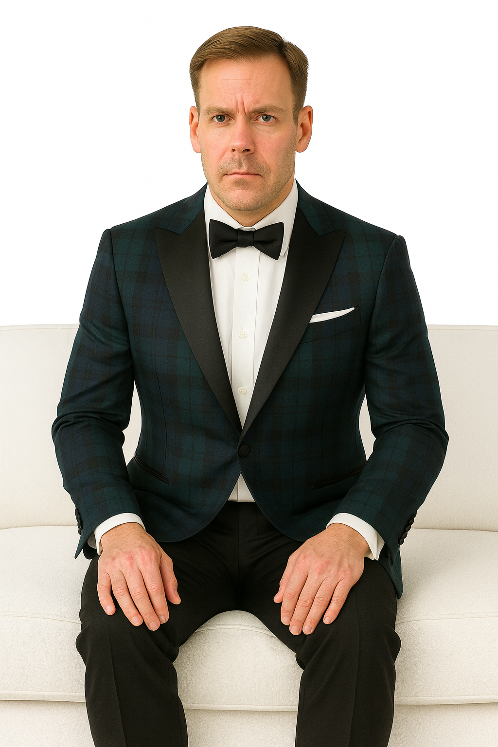 Big and Tall Plait Sport Coat - Windowpane Checkered Scottish English Pattern Party Blazers in Color Green and Blue Tartan