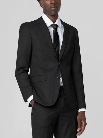 Mens Modern Classic Black Birdseye Two Button Suit
