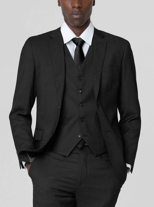 Mens Black Birdseye Three Piece Suit ā Modern 2-Button Suit