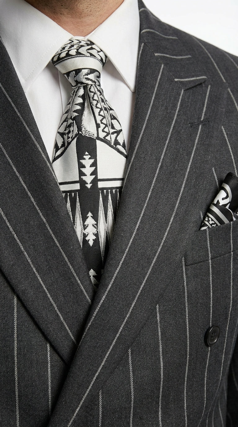 Mens Black Pinstripe AI Capone Suit – Vintage 1920s Gangster Style Three Piece Formal Suit – SuitUSA
