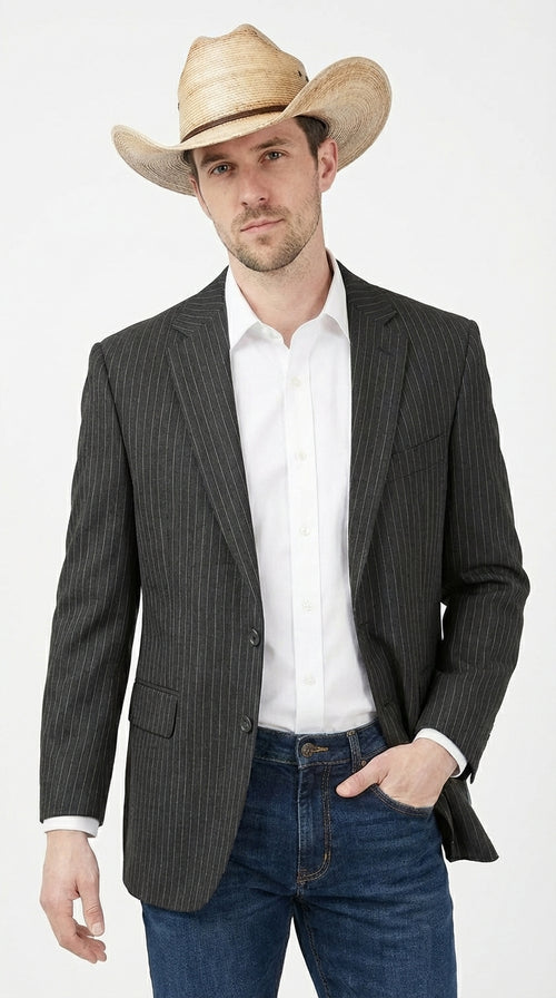 Mens Black Pinstripe Western Blazer β Classic Cowboy Style Jacket for Business, Formal and Smart Casual Wear