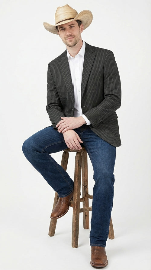 Mens Black Pinstripe Western Blazer β Classic Cowboy Style Jacket for Business, Formal and Smart Casual Wear