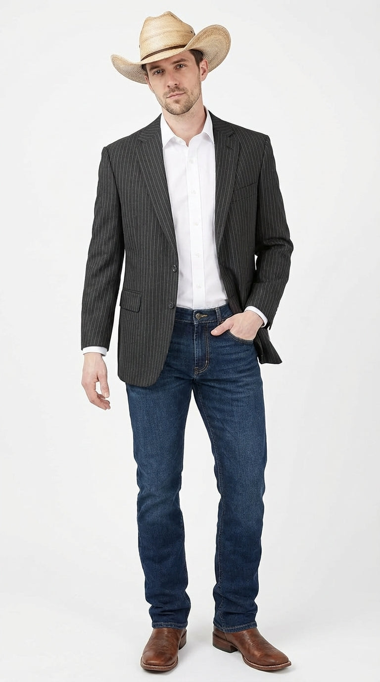 Mens Black Pinstripe Western Blazer β Classic Cowboy Style Jacket for Business, Formal and Smart Casual Wear