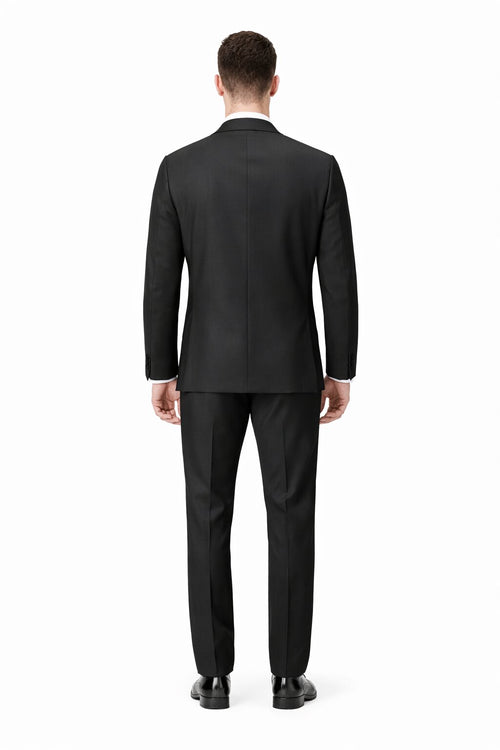 Tiglio Mens Slim Fit Black Wool Tuxedo – Satin Peak Lapel Formal Dinner Suit