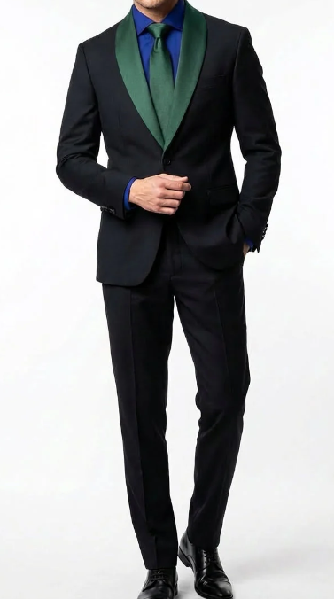 Mens Black Suit with Purple Lapel β Elegant Formal Tuxedo Style Suit for Wedding, Prom, Party and Evening Wear