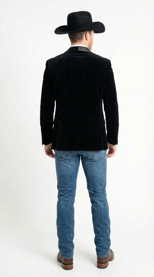 Mens Black Velvet Cowboy Blazer β Western Formal Jacket with Satin Lapel