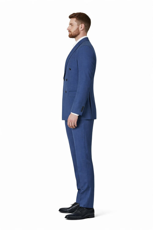 Mens Blue Wool Tiglio Double Breasted Suit – Classic Peak Lapel Suit