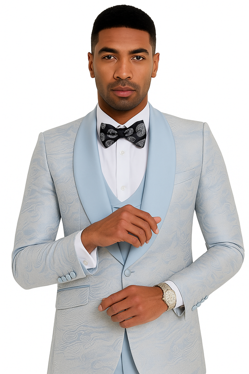 2024 Prom Special Blue Tuxedo Suit w/ Double-Breasted Vest by Tazzio PROMTUXEDO