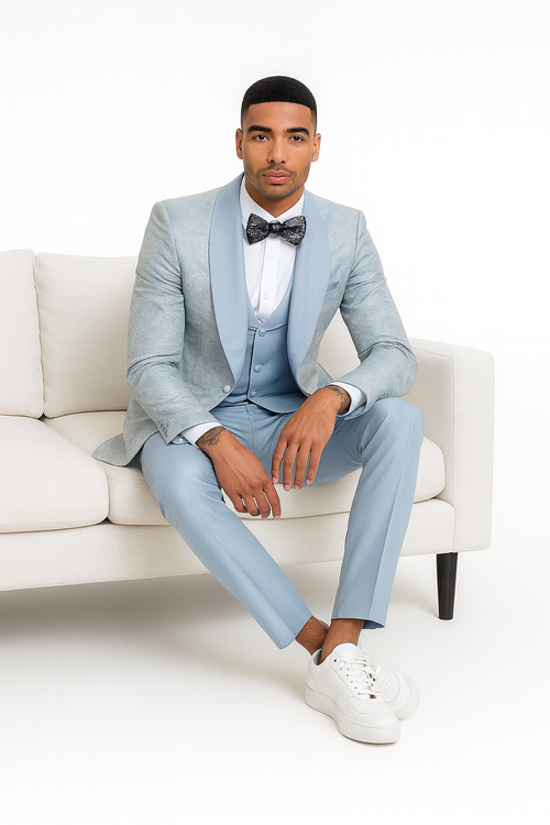 2026 Prom Special Blue Tuxedo Suit w/ Double-Breasted Vest by Tazzio