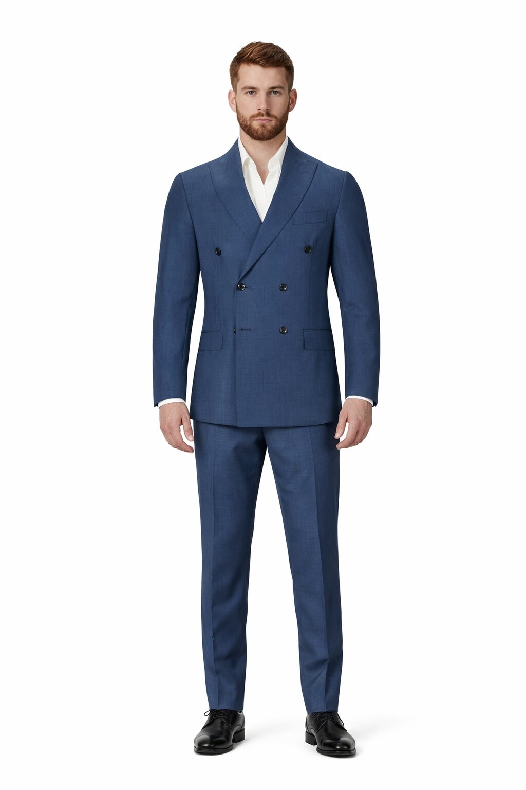 Mens Blue Wool Tiglio Double Breasted Suit – Classic Peak Lapel Suit – SuitUSA