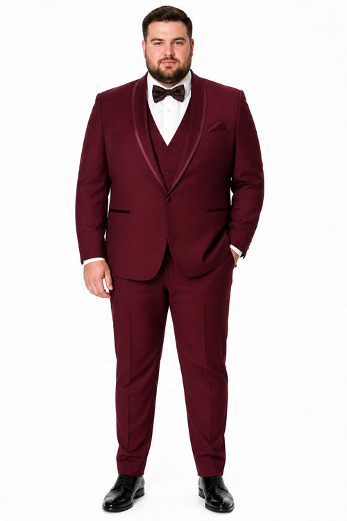Maroon Prom Suit - Maroon Prom Tuxedo Suits - Maroon Wedding Tuxedo Mens One Button Satin Trim Shawl Tuxedo in Burgundy Wool by PROMTUXEDO