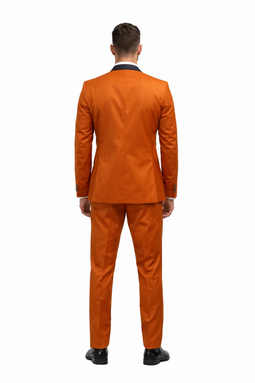 Men's Burnt Orange Tuxedo Suit - 3-Piece Slim Fit with Black Satin Shawl Lapel by USA Men's Outlet