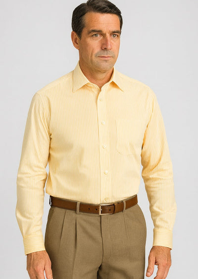 Men's Canary Straight Collar French Cuff Dress Shirt - Striped Dress Shirt - Mens Pinstripe Dress Shirt