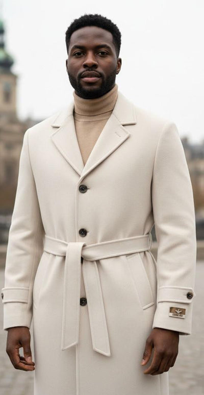 Men's Off White Full Length Belted Overcoat Porter USA Men's Outlet