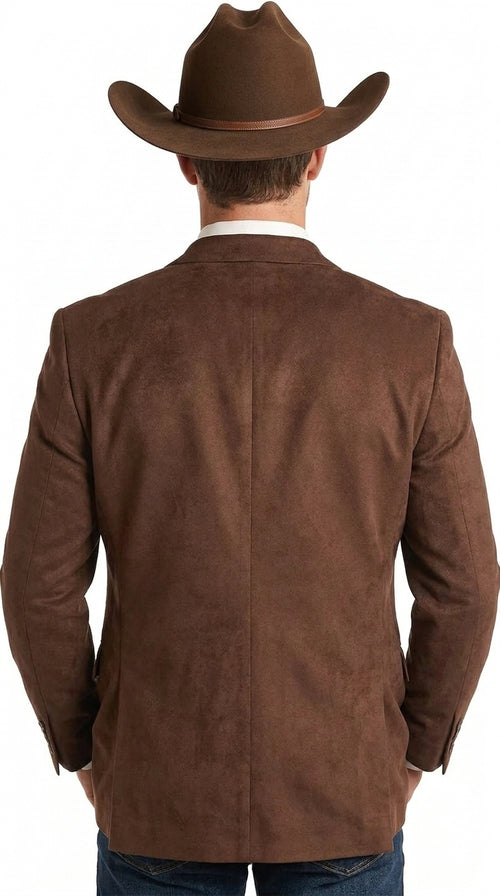 Mens Chocolate Brown Western Blazer β Cowboy Style Sport Coat Jacket Suede Fabric Two Buttons