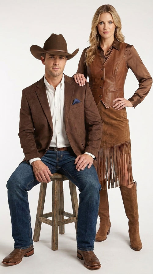 Mens Chocolate Brown Western Blazer β Cowboy Style Sport Coat Jacket Suede Fabric Two Buttons