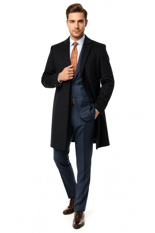 Mens Cobalt Blue Wool and Cashmere Car Coat Overcoat – Classic Winter Topcoat for Indigo Sapphire Color (light Navy Dark Royal)