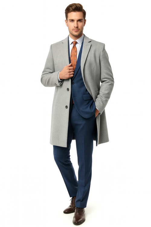 Mens Cobalt Blue Wool and Cashmere Car Coat Overcoat – Classic Winter Topcoat for Indigo Sapphire Color (light Navy Dark Royal)