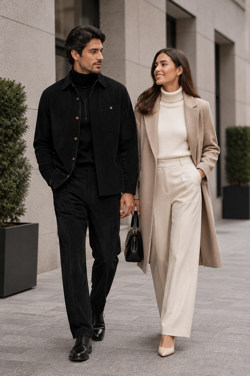 Men's Corduroy Shirt and Pants Walking Suit in Winter Cotton Fabric Casual in Color Black leisure Style