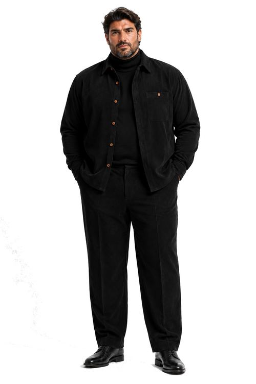 Men's Corduroy Shirt and Pants Walking Suit in Winter Cotton Fabric Casual in Color Black leisure Style