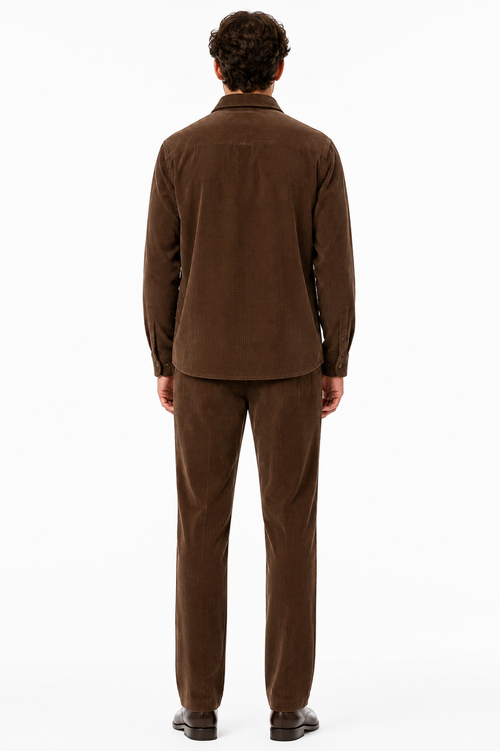 Men's Corduroy Shirt and Pants Walking Suit in Winter Cotton Fabric Casual in Color Brown leisure Style