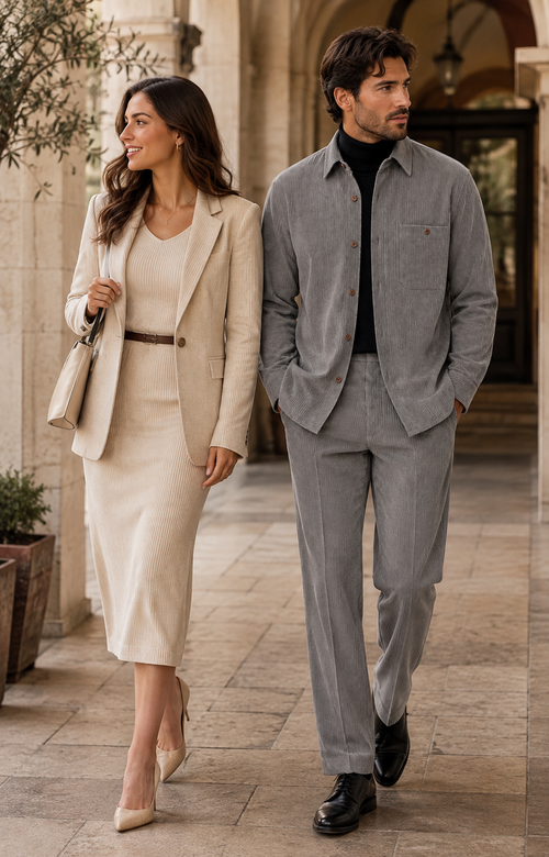 Mens Corduroy Shirt and Pants Walking Suit in Winter Cotton Fabric Casual in Color Grey leisure Style